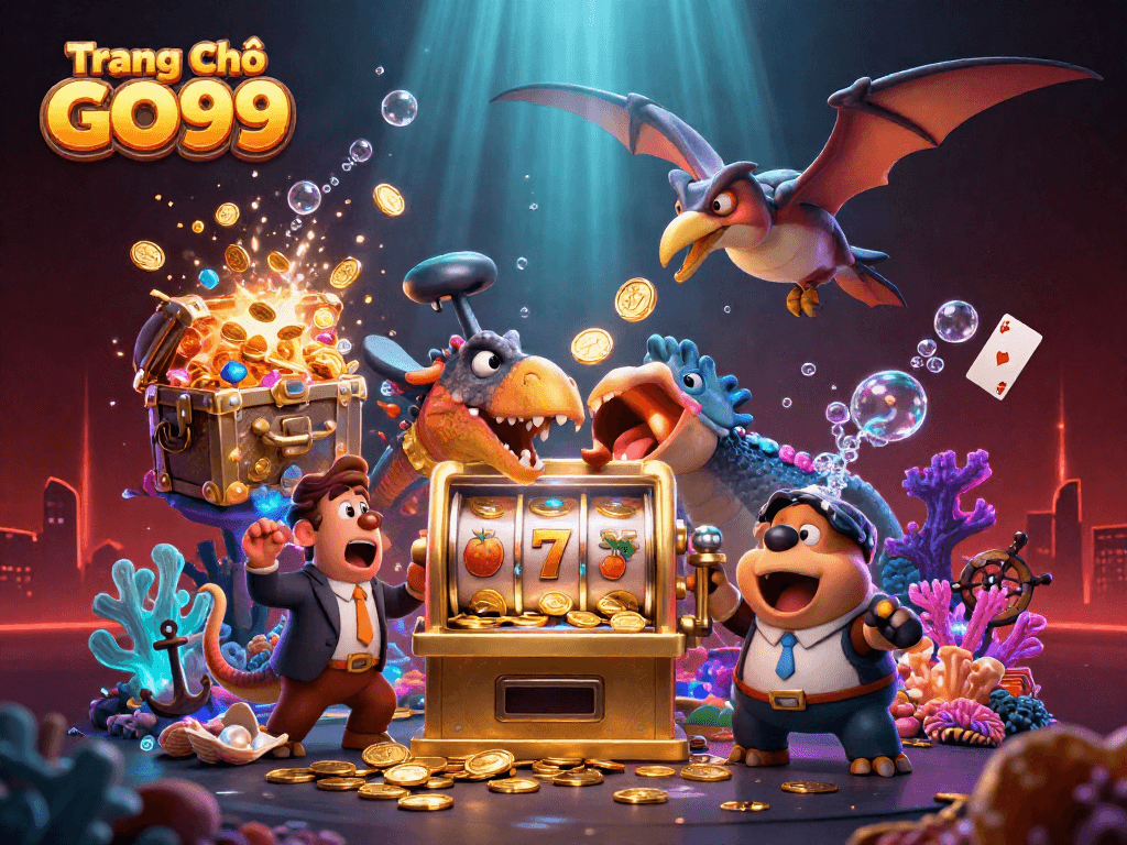 Engaging scene of Trang Chủ GO99 as pachycephalosaurus wins a jackpot, surrounded by casino action.