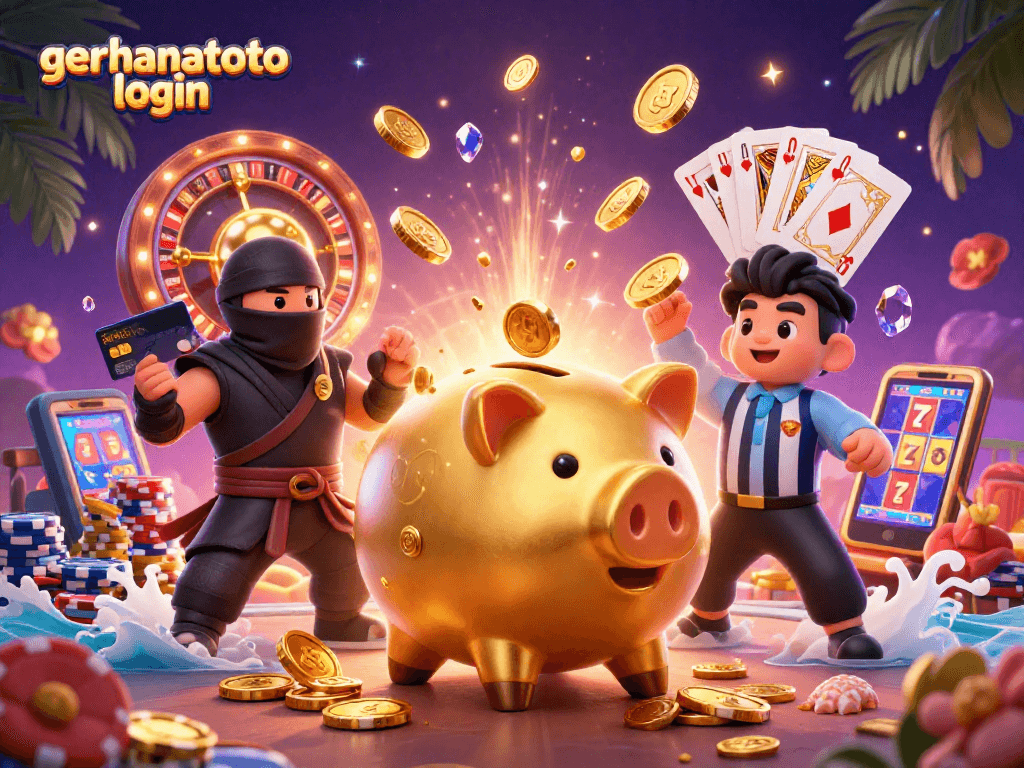Memperkenalkan gerhanatoto login dengan suasana kasino yang meriah dan karakter unik yang menarik perhatian.