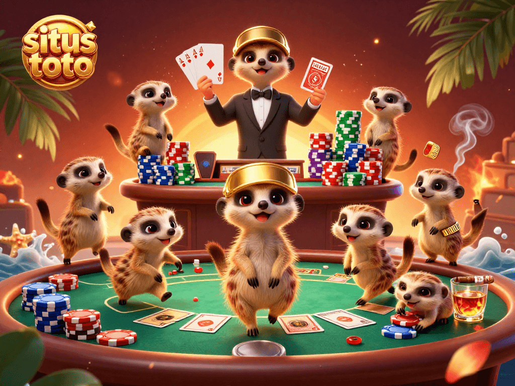 Mengamankan kemenangan di situs toto dengan koloni meerkat bermain poker di kasino imersif.