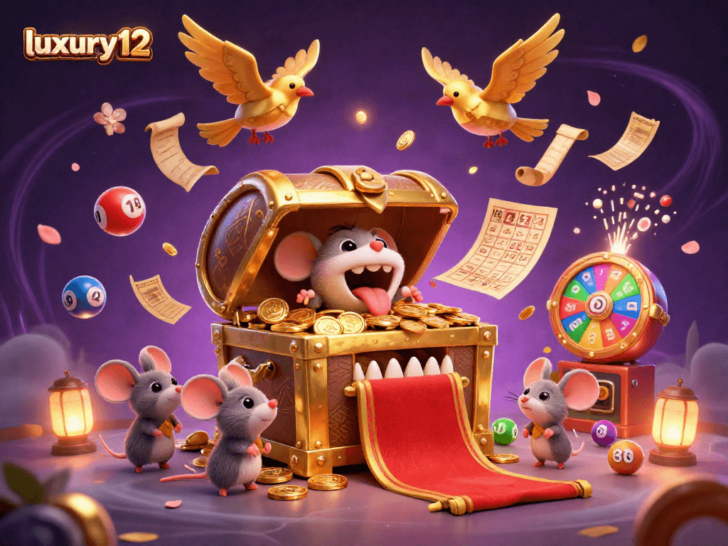 luxury12 offers engaging gameplay with a vibrant 3D illustration of a whimsical treasure chest.