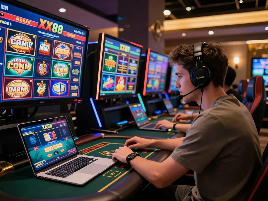 Player enjoying online gaming at XX88 with vibrant lighting and engaging atmosphere.