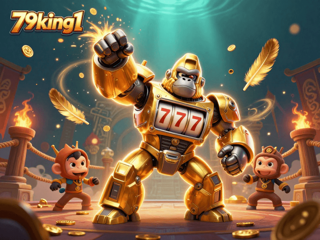 Win exciting jackpots with the 79king1 golden gorilla mech amid dynamic casino elements.