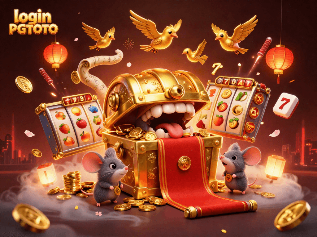Engage with login PGTOTO by spinning vibrant slot reels in a captivating 3D casino scene.