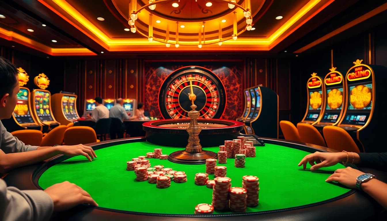 The players enjoy an exciting gaming experience at the ktpjitu alternatif casino table with colorful chips and slots.