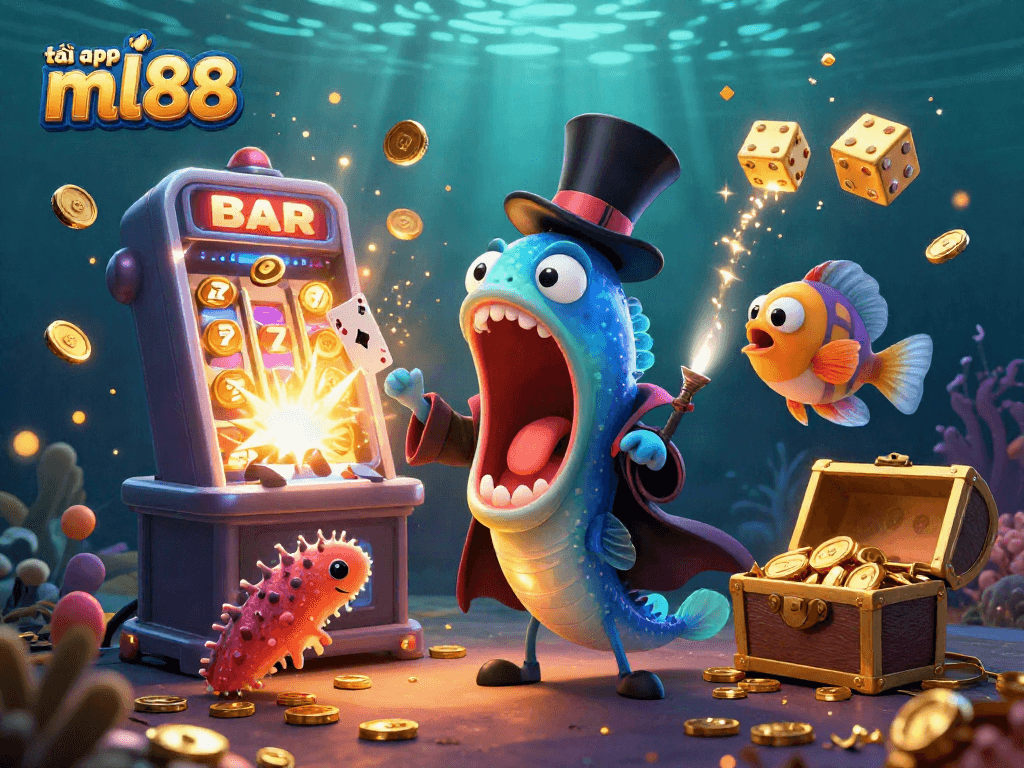 Engage with the thrilling experience of tải app ml88 featuring a dazzling underwater casino scene.