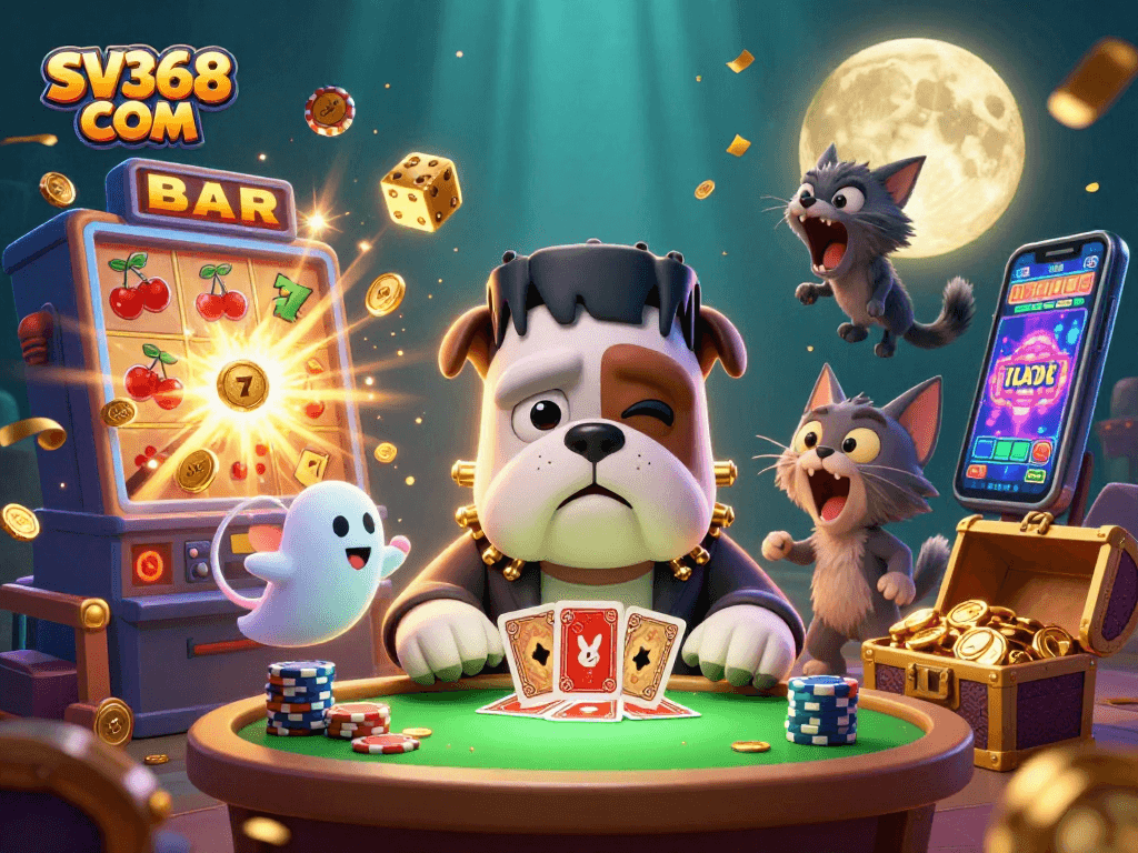 Engage in thrilling card games with SV368 COM featuring a spooky explosive casino scene.