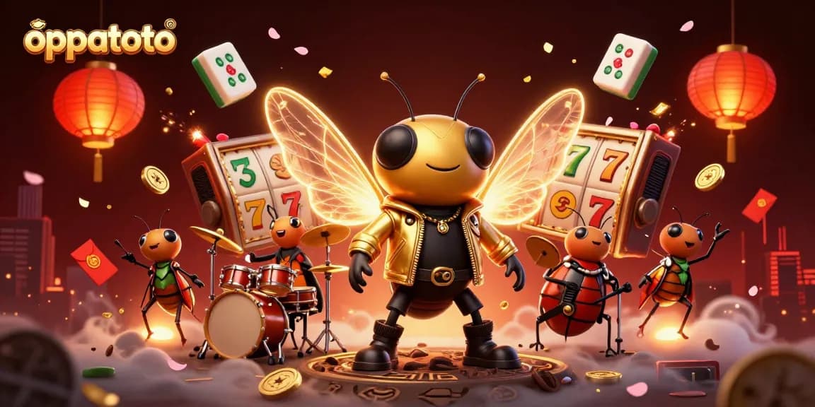 Experience thrilling gameplay with oppatoto: vibrant slot reels, coins, and a rock star performance