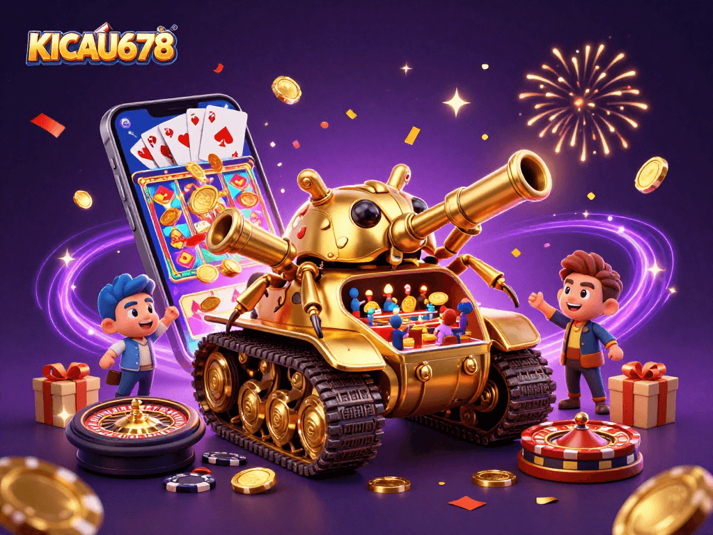 KICAU678 showcases a vibrant and exciting casino atmosphere with dynamic gaming elements and colorful celebrations.
