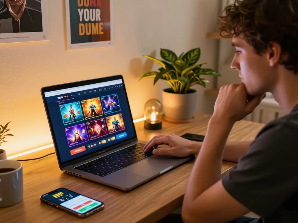 Engaging gameplay on RIKVIP platform in a cozy home office atmosphere for online gambling.