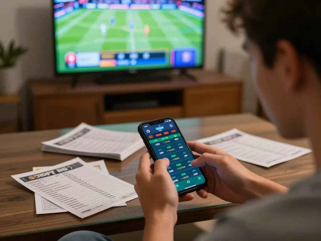 Engaging in sports betting on a smartphone with the uu88 app, showcasing real-time betting excitement.
