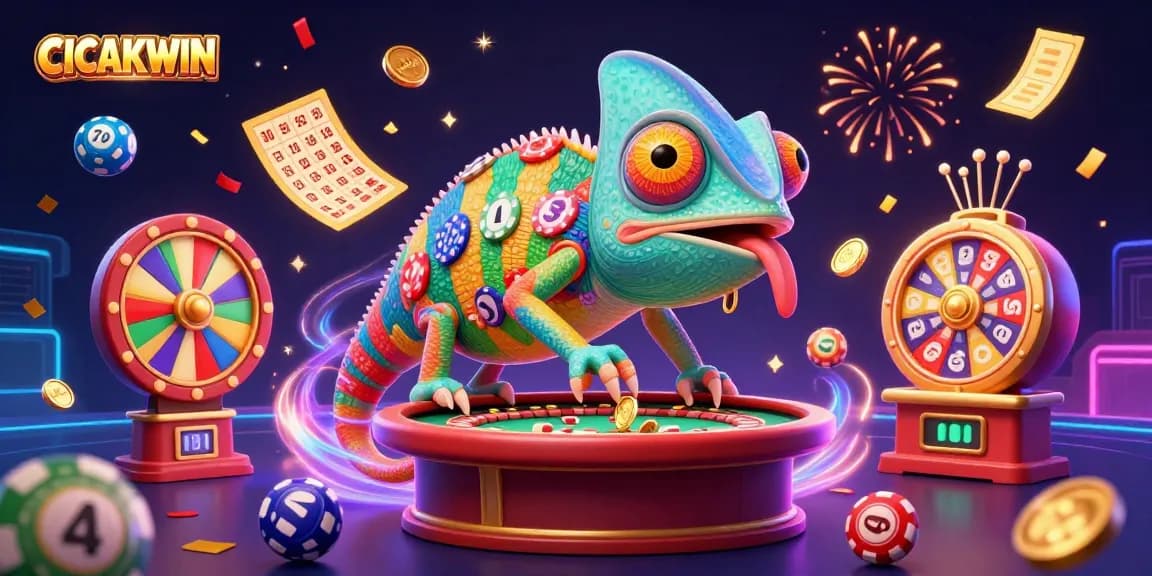 CICAKWIN menawarkan pengalaman bermain menarik dengan chameleon kartun dan elemen kasino yang kaya.