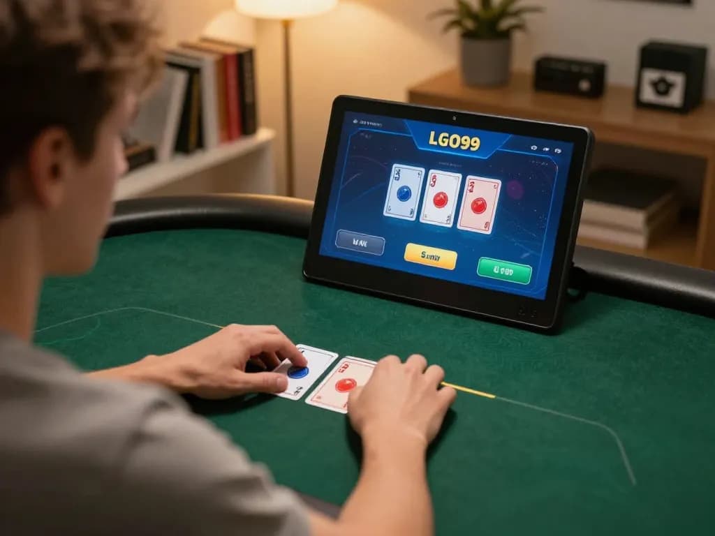 Pemain LGO99 merencanakan langkah poker di kantor rumah yang nyaman.