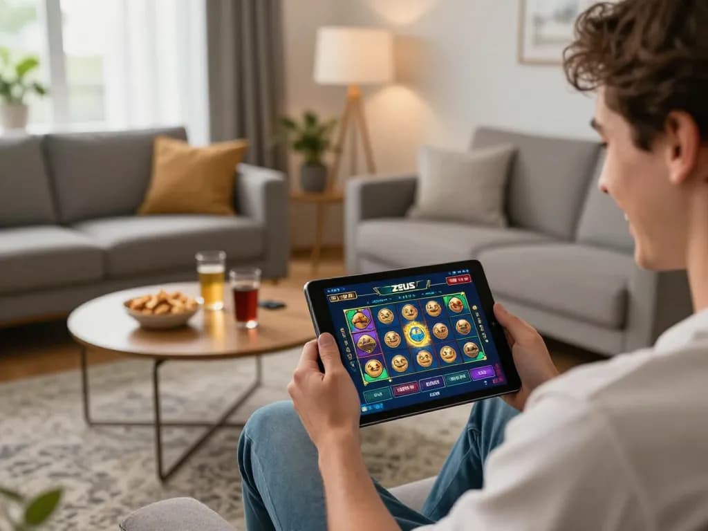 Engaging gameplay on zeus slot displayed on tablet, showcasing an immersive online gaming experience.
