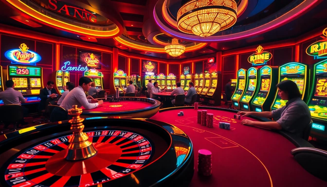 Exciting U88 casino action with roulette and blackjack tables highlighted in vibrant colors.