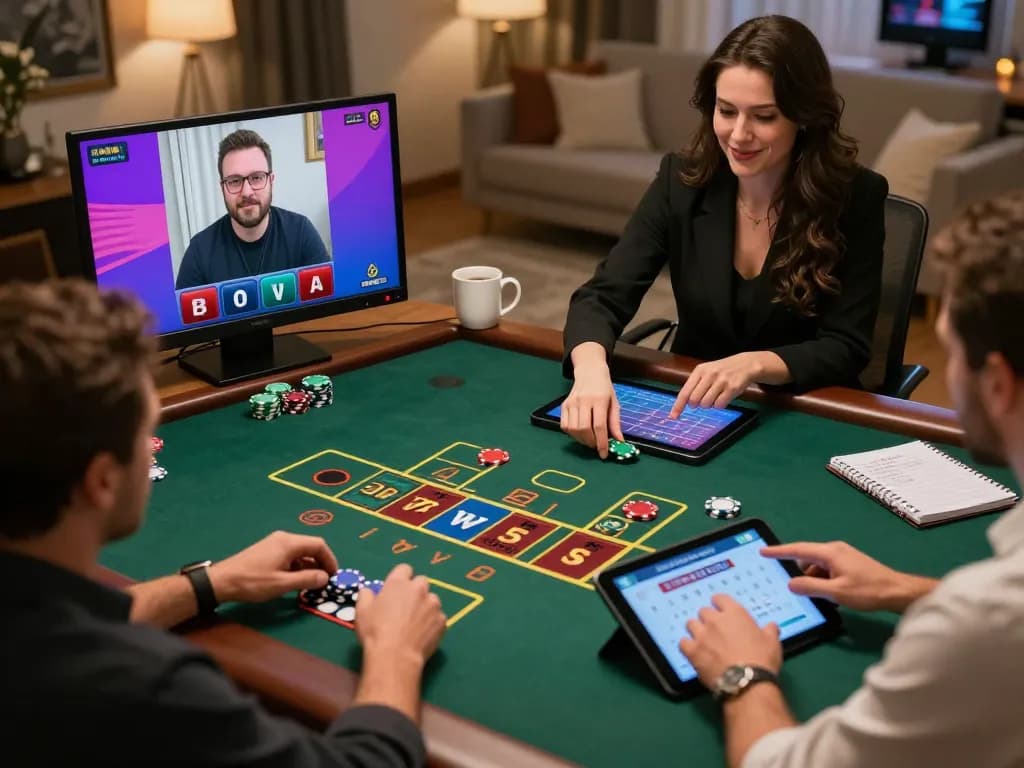 Ga28 players engaging with live dealer blackjack in a cozy home setting, enhancing online gambling experience