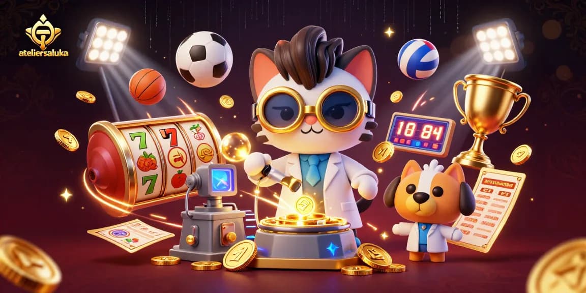 Engage in thrilling slot gameplay with ateliersaluka featuring dynamic illustrations and gold coin action.