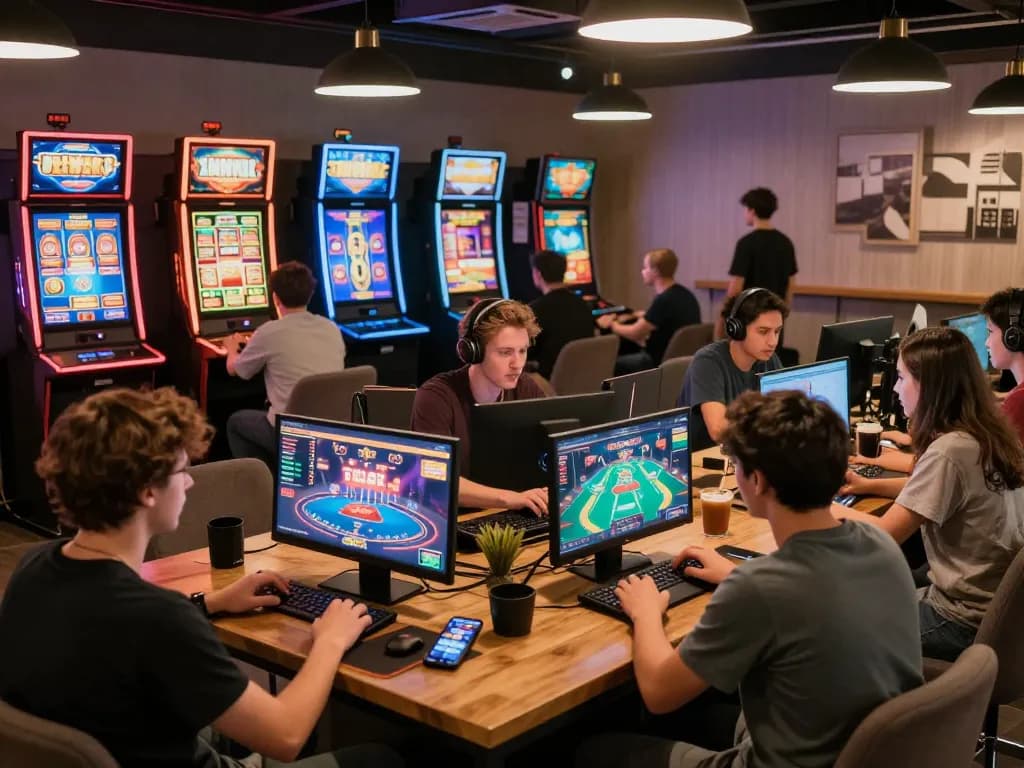 Players enjoying games at 123B in a vibrant online gaming atmosphere with dynamic screens.