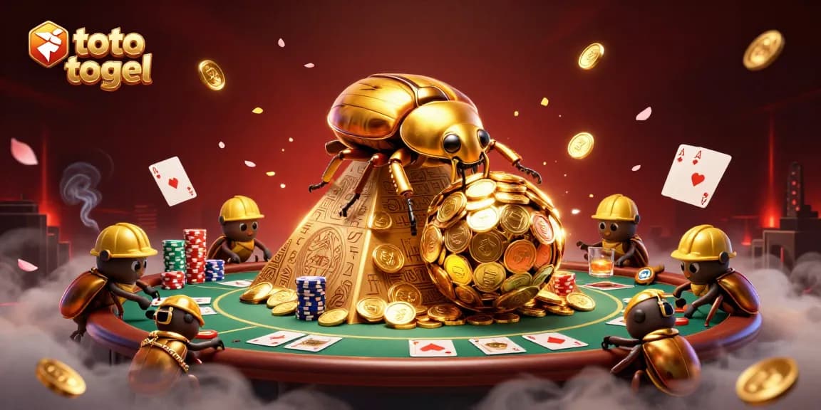Players enjoy the exciting world of toto togel with golden beetles and casino symbols
