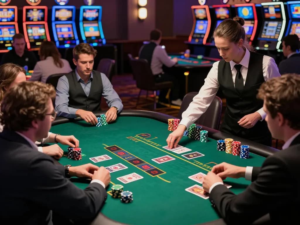 Players engaged in a thrilling game of blackjack at LC88 casino, showcasing vibrant gameplay and excitement.