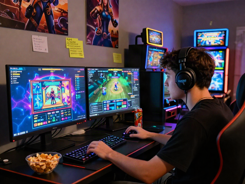 Pengalaman bermain yume toto di ruang game modern dengan monitor dan minuman energi