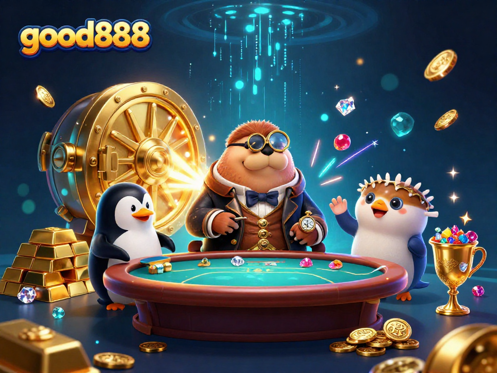 Experience thrilling poker action in the underwater casino scene of good888, where characters engage in playful bluffing.