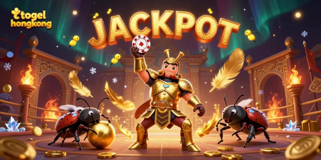Melihat togel hongkong yang memukau dengan karakter kupu-kupu pemenang mengangkat poker chip, dikelilingi atmosfer permainan yang menggembirakan.