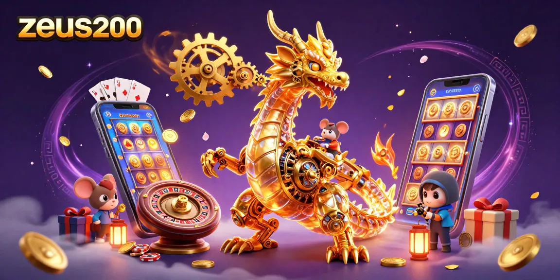 Zeus200 menghadirkan permainan slot berkelas dengan naga emas biomekanik dan aksi luar biasa di kasino.