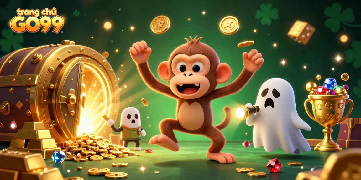 Win big at trang chủ GO99 with a vibrant haunted casino scene animated by golden treasures and playful ghosts.