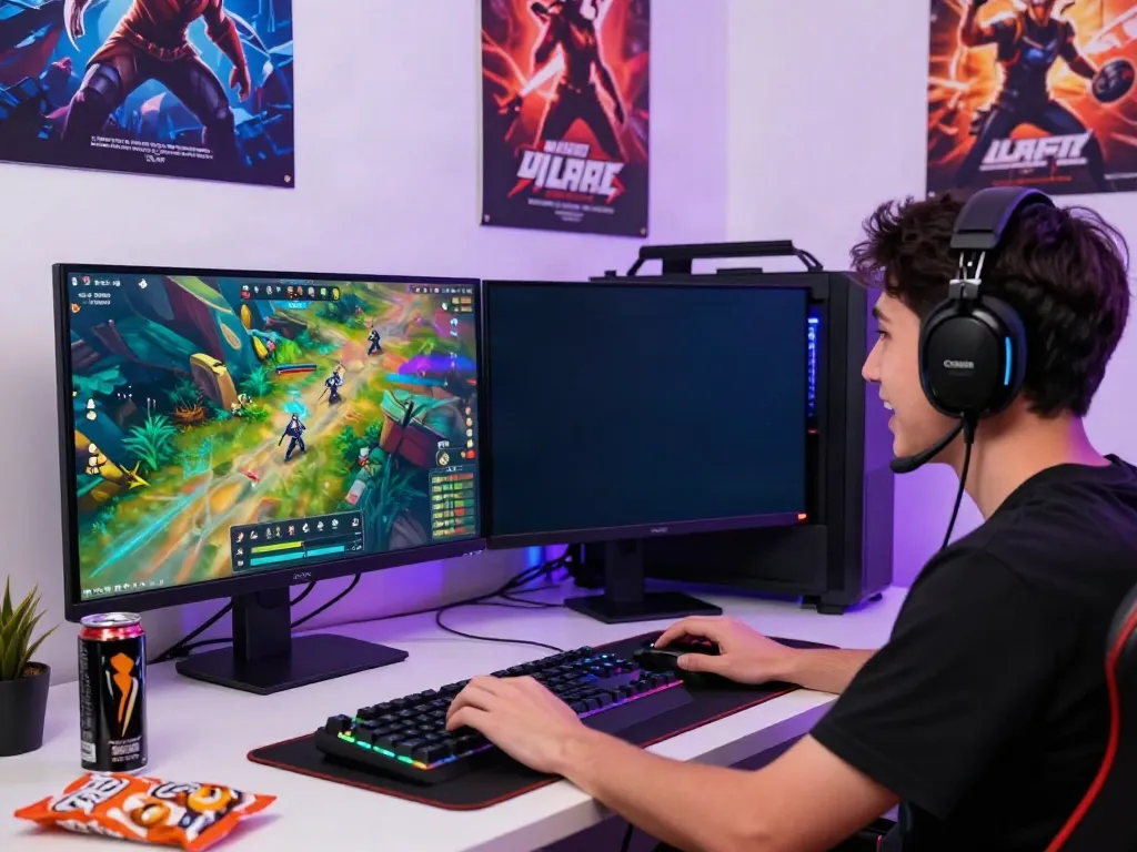 Pengguna babe138 bersenang-senang bermain game online dengan PC modern, menunjukkan suasana gaming yang dinamis dan mengasyikkan.