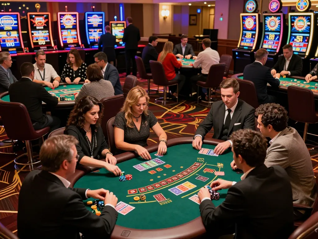 samsonbet86 players celebrate wins at busy casino tables filled with vibrant energy and excitement