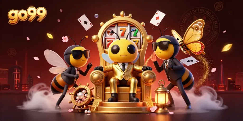 Engage in thrilling slot games at go99 featuring vibrant characters in a dynamic 3D casino setting.