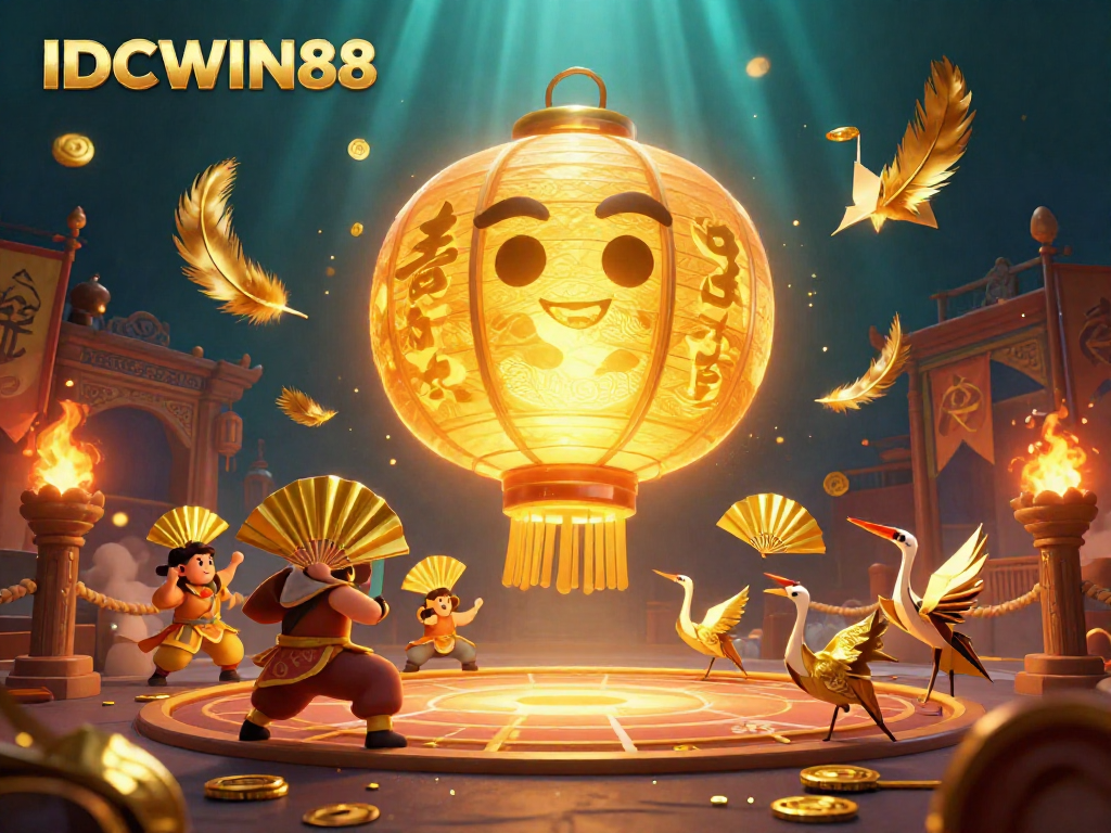Experience excitement at IDCWIN88 with a golden lantern spirit lighting the night market casino.