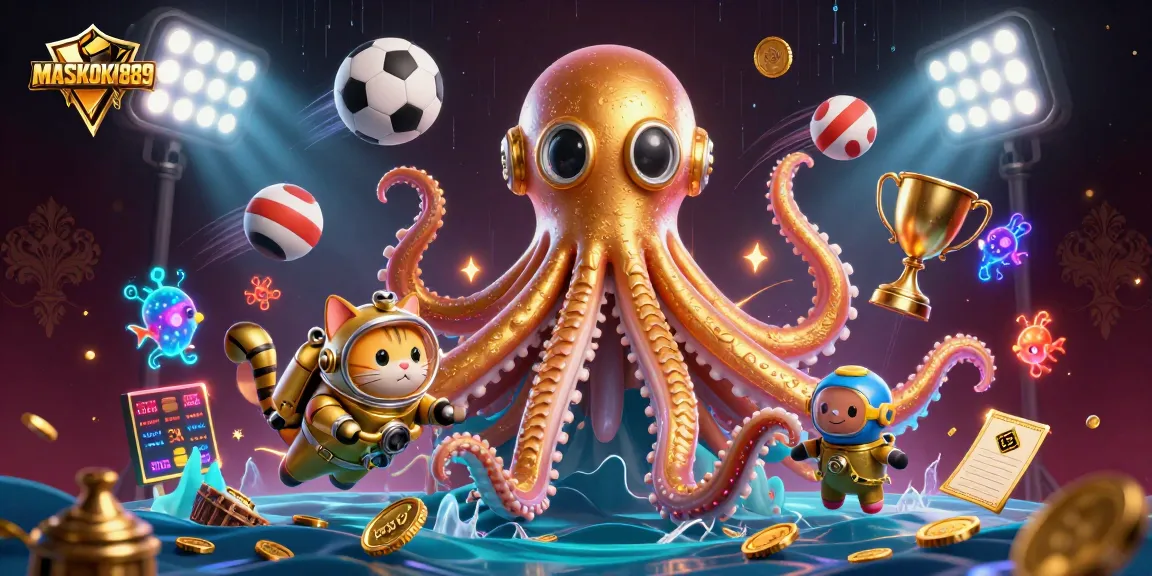 Engage with MASKOKI889 through an enchanting 3D scene filled with gambling excitement and dynamic sports elements.