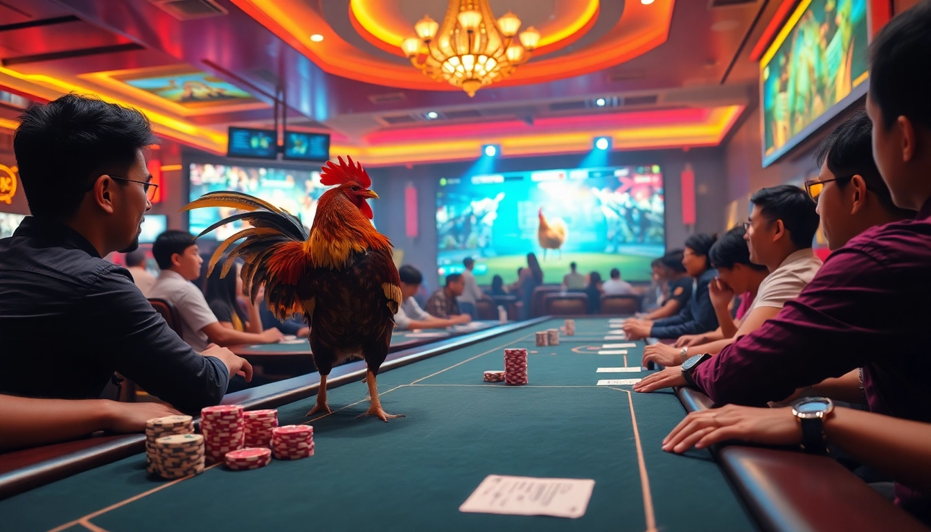 Live cockfighting action at https://dagatructiepp.casino/ showcasing excitement and luxury in a casino environment.