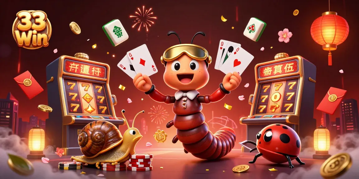 Experience the excitement of 33 Win with a dynamic casino scene filled with vibrant characters and games.