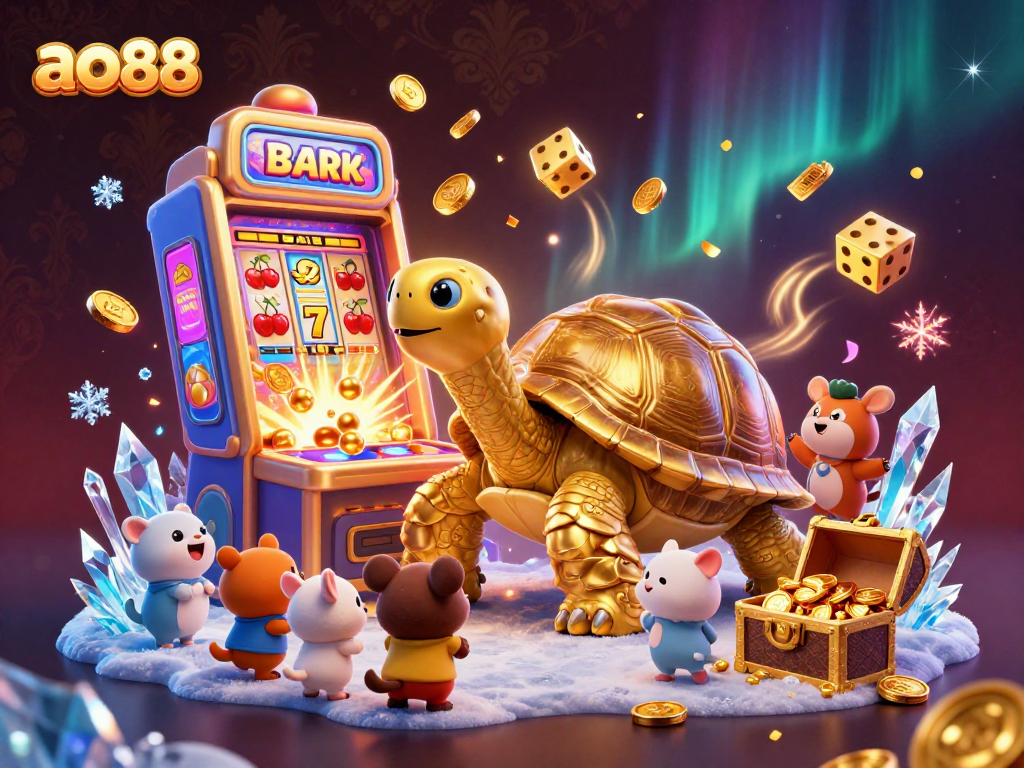 Experience the excitement with ao88's golden slots and dazzling rewards in this vibrant 3D casino scene.