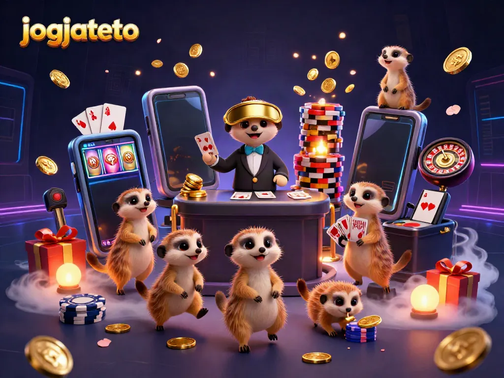 Experience the excitement of jogjatoto’s vibrant casino scene with playful meerkats and dynamic gaming elements.