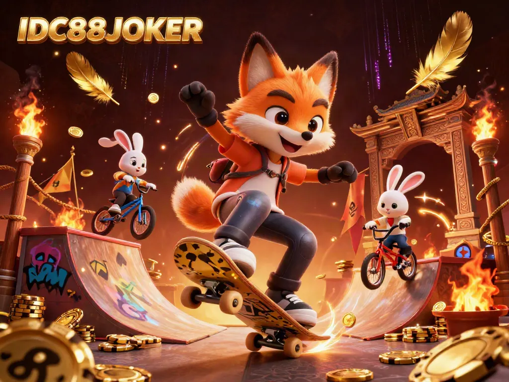 Experience thrilling gameplay with IDC88JOKER's 3D fox and rabbit in a vibrant casino setting.