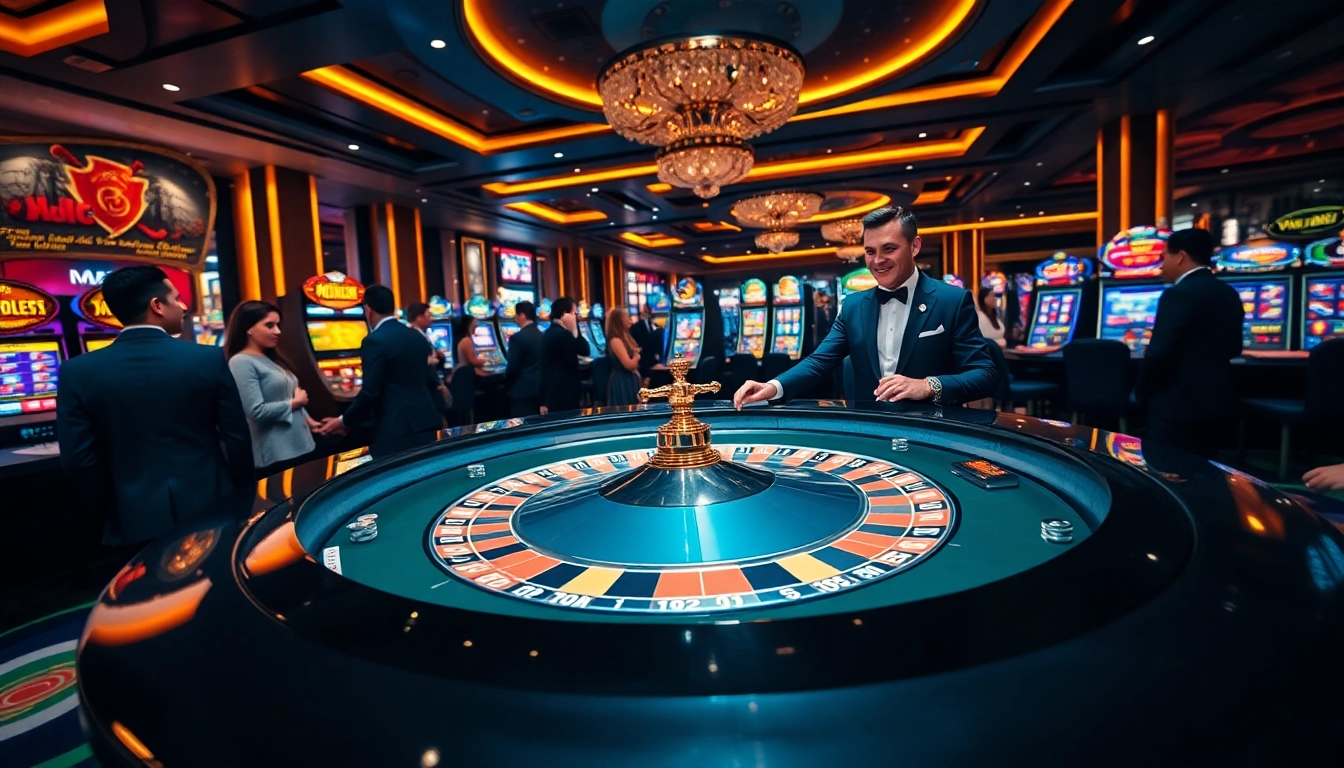 Players engaging around a roulette table at MM88 PRESS casino, highlighting excitement and responsible gambling.