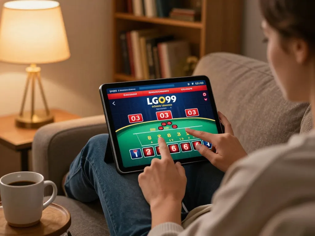 LGO99 user placing a strategic bet on a live blackjack game via an online casino app.