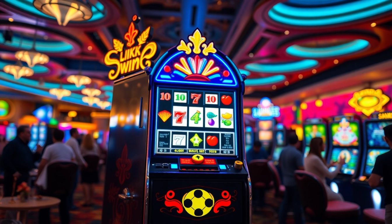 Engage with the thrilling link slot machine in an exciting casino setting.