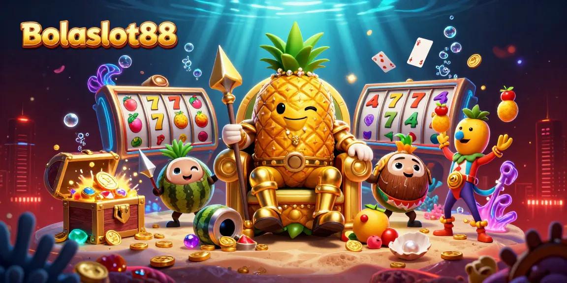Bolaslot88 showcases a vibrant 3D casino scene with unique characters and dynamic slot game elements.