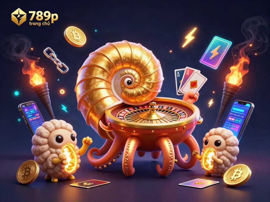 Engage with the vibrant world of 789p trang chủ, featuring a giant nautilus in a dazzling casino scene.