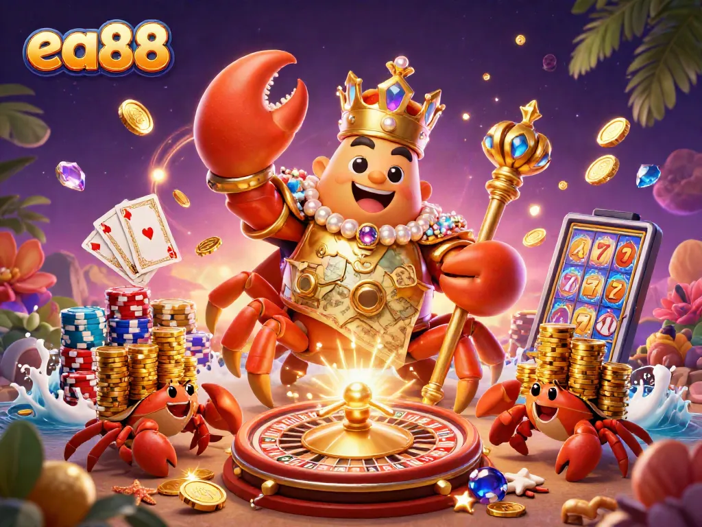 Trải nghiệm các trò chơi casino tại ea88 với hoàng đế cua vàng và những kho báu lấp lánh.