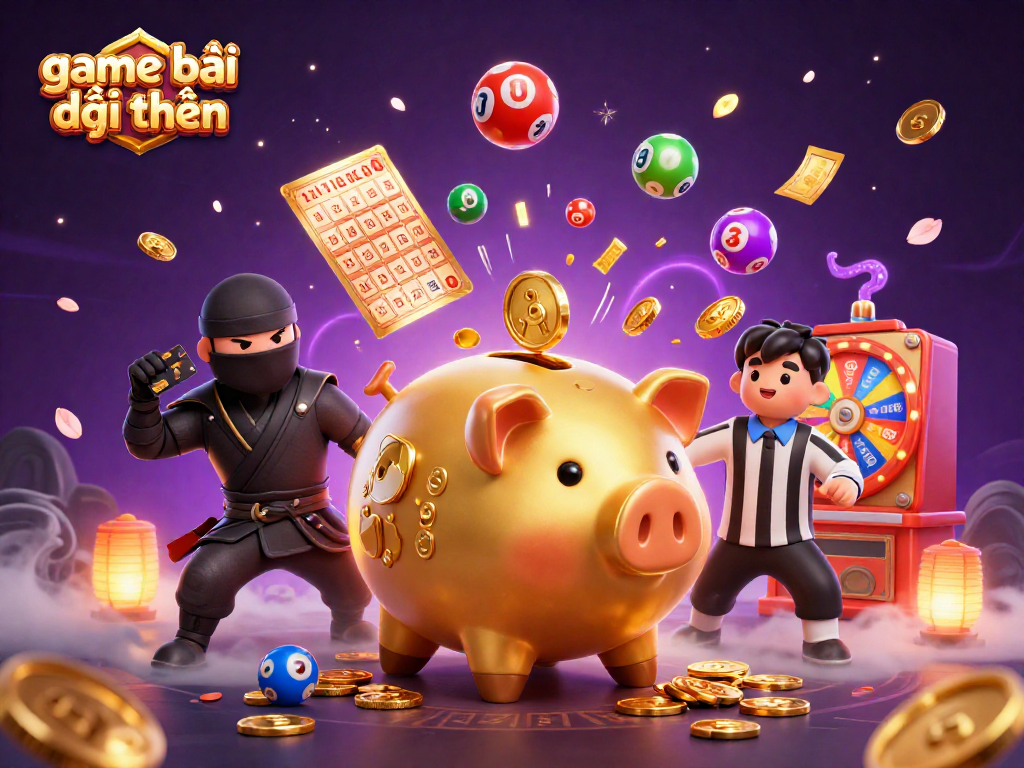 Experience the thrilling action of game bài đổi thưởng with vibrant scenes filled with colorful lottery elements.