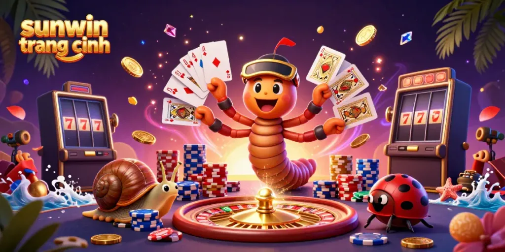 Enjoy a vibrant scene of action with Sunwin trang chính characters, showcasing excitement and dynamic casino elements.