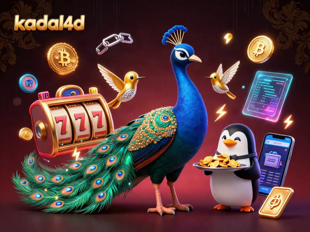 Kadal4d offers immersive slot gaming with vibrant characters like a peacock and penguin, featuring crypto elements.