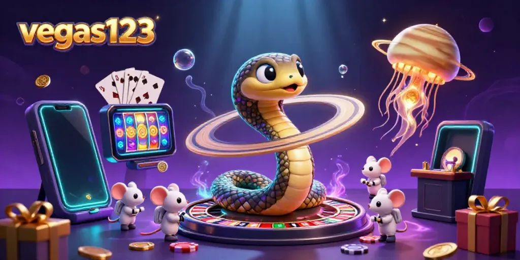Permainan menarik di vegas123 dengan ular Saturnus dan astronaut memasang taruhan.