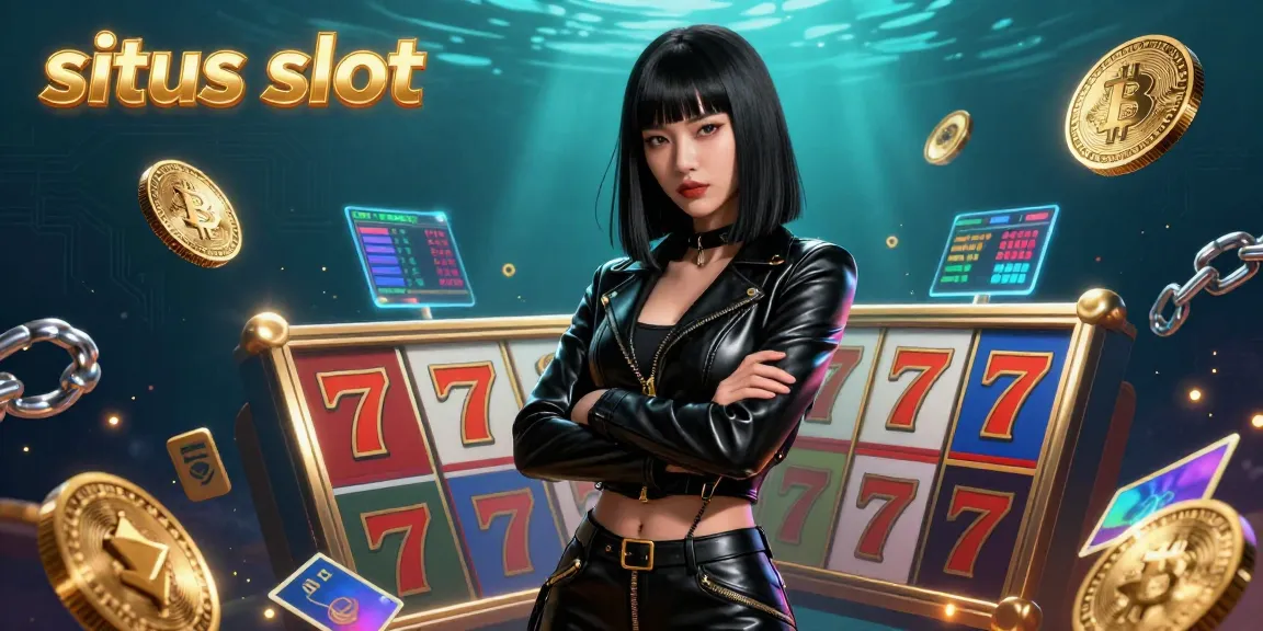 Witness the thrilling action of situs slot with vibrant slot reels and Bitcoin coins in a dynamic 3D casino scene.