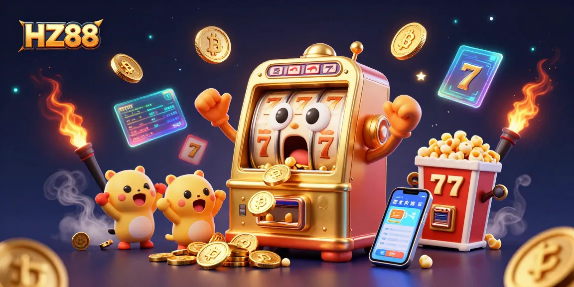 HZ88 gaming feature showcasing a golden slot machine celebrating its jackpot alongside baby machines